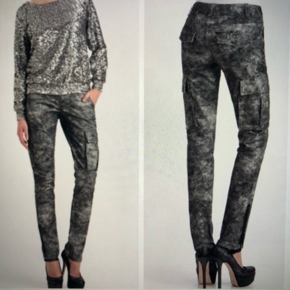 Alice + Olivia Pants - Alice + Olivia Skinny Grey Marbled Cargo Pants